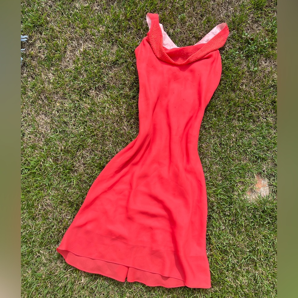 Vintage Cowl Neck Coral Midi Dress